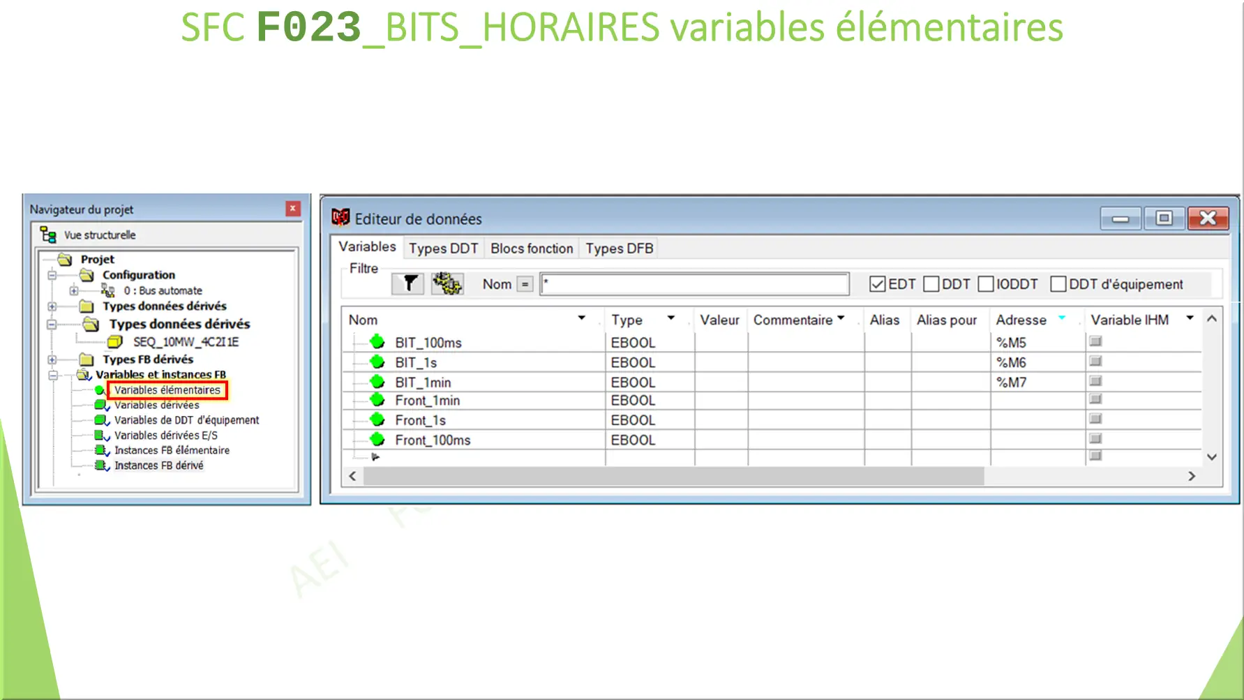SFC F023_BITS_HORAIRES variables élémentaires